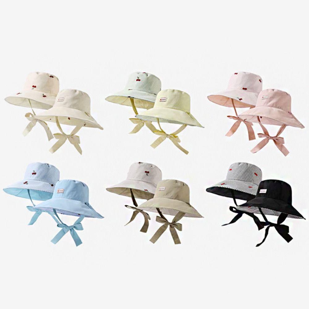 Lace Summer Sun Hat Ribbon Embroidered Cherry Bucket Hat Fashion Sunscreen Visor Cap  Travel