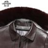 Laoyeche Men's Goat Leather Fox Fur Collar Down Liner Jacket