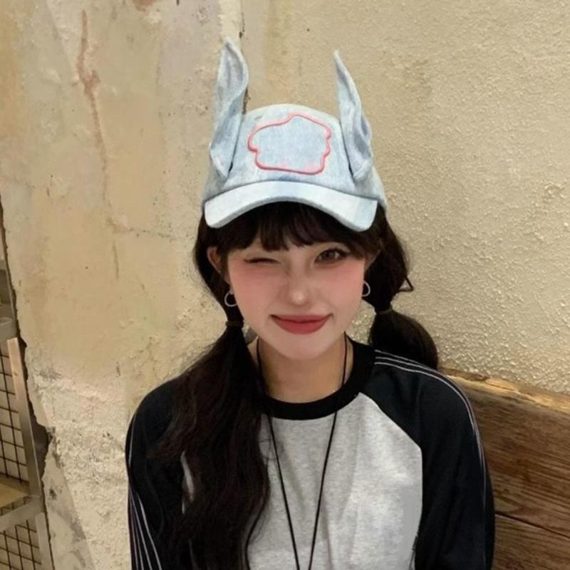 Women 2000s Wash Fabric Baseball Hat with Dog Ear Design for Teens and Girl Fashion Sunproof Hat Women Brithday Gift