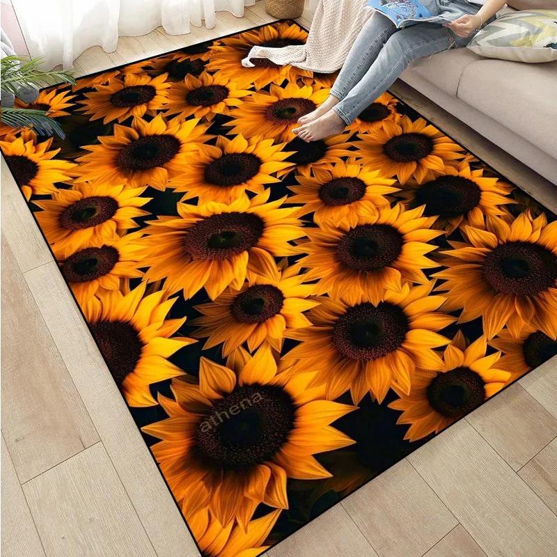 3D Sunflower Carpet Non-slip Floor Mat Bedroom Living Room Large Area Rugs Home Decor Floral Doormat Entrance Mat Tapis Salon