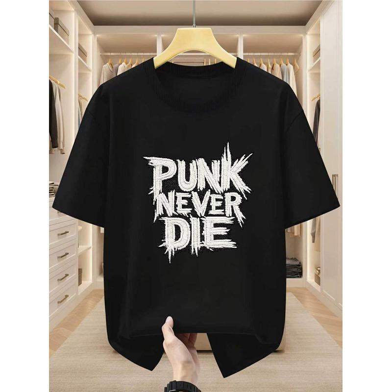European sizes Men S T-Shirt Featuring a PUNK NEVER DIE Distressed Embroidered Graphic Comfortable Casual Short-Sleeved T-Shirt in Summer 2XL чёрный