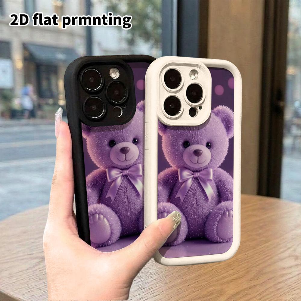 Phone Case: 2D Flat Design Suitable for iPhone 18, 17, 16, 15, 14, 13 Pro Stepped Protective Case, Purple Plush Little Bear, Christmas and Halloween G