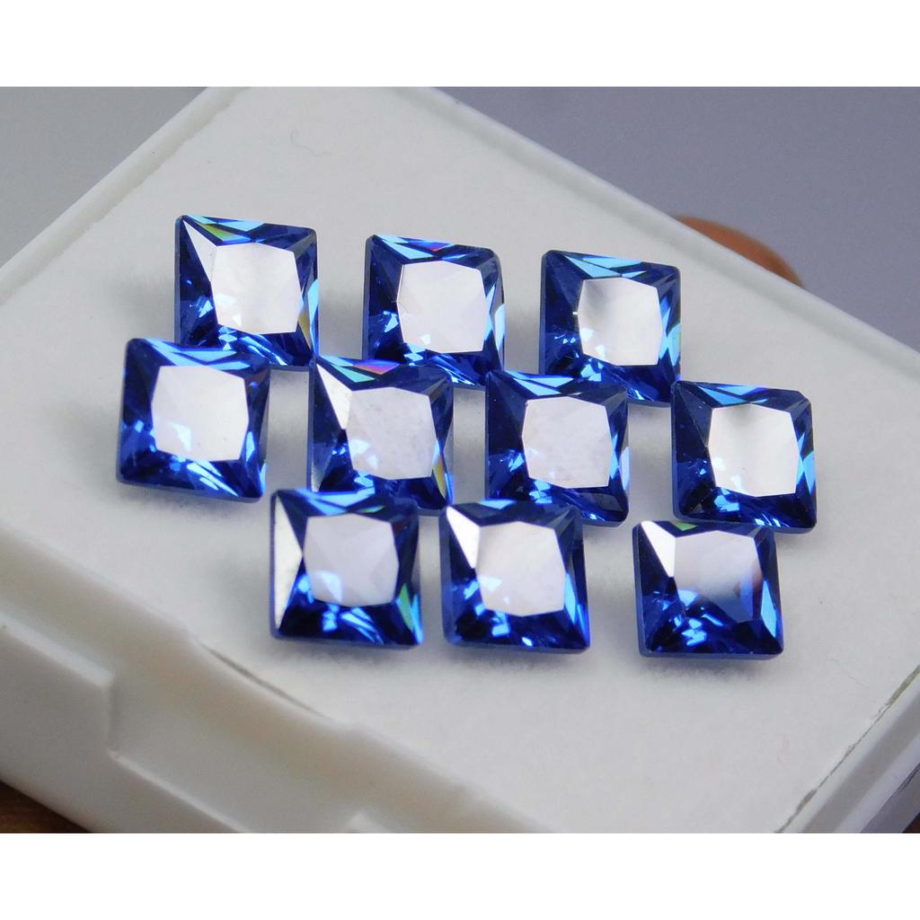 Blue Sapphire Square Cut 10 PCS 7x5 mm Natural CERTIFIED Loose Gemstone Lot MULTTIQ134