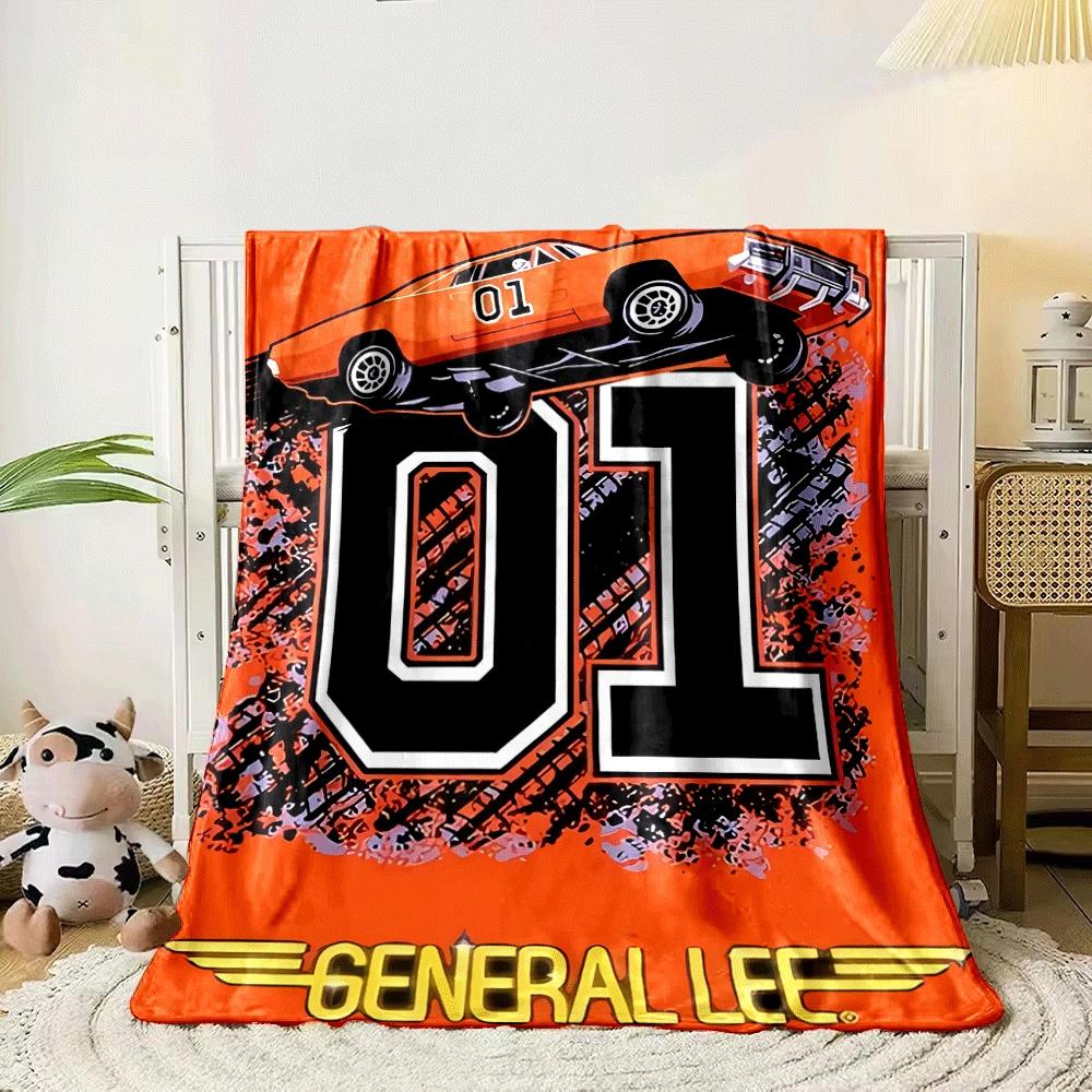 A bright orange car with  01  above bold numbers and  General Lee  text. for all seasons blanket lunch break throw gift 80cm x 120cm