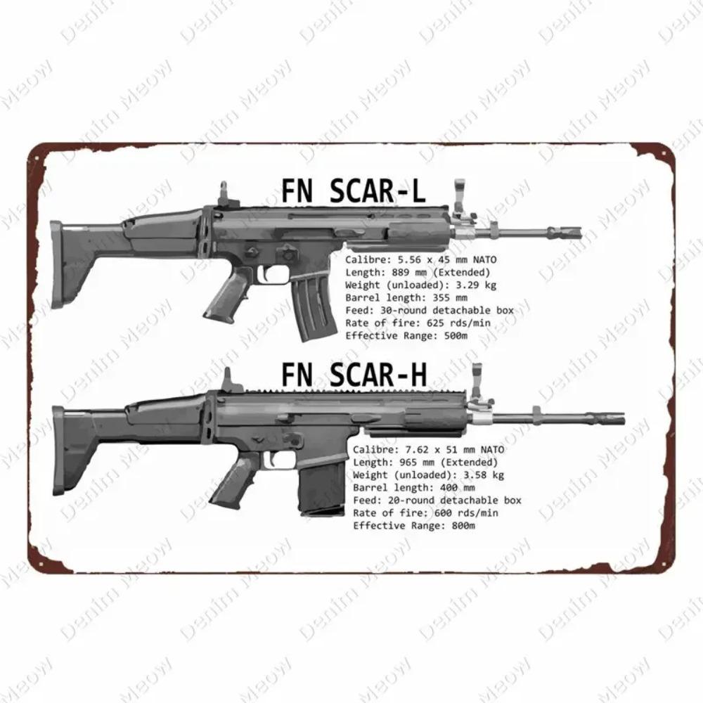 Plaque Métallique Vintage Uzi - Plaque Étain Pistolet Fusil, Décoration pour Fans Militaires Bar Club Café Pièce, Peinture Art Mural