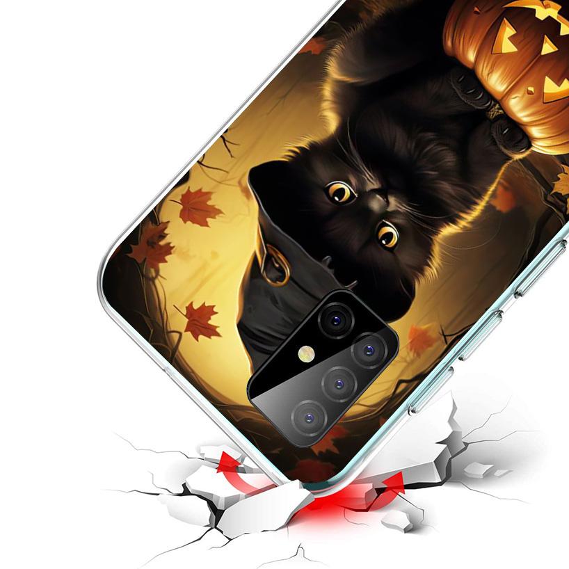 Black Kitten Halloween Pumpkin Phone Case For Samsung Galaxy A17 A57 A37 A16 A26 A36 A56 A15 A25 A35 A55 A14 A13 A54 A53 A34 A24