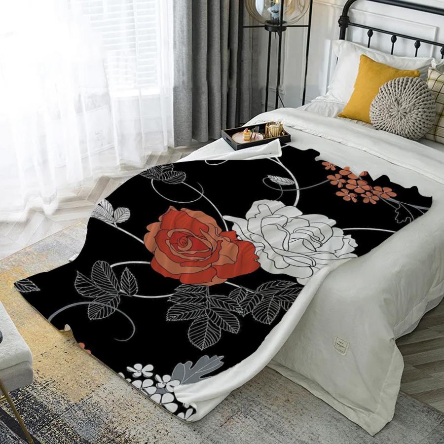 Floral Pattern Blanket Microfiber Flannel Cover Blanket Bedroom Living Room Sofa Soft And Comfortable Home Decoration
