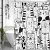 Black Line Quirky Cat Shower Curtain, Bathroom Decorative Shower Curtain, Waterproof Shower Curtain with Hooks
