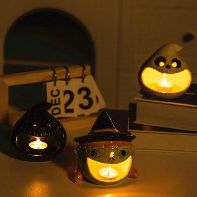 Halloween Ceramic Ghost Candle Holder Ceramic Ghost Candlestick Hand-Painted Candy Jar Halloween Decor Party Centerpieces Decor