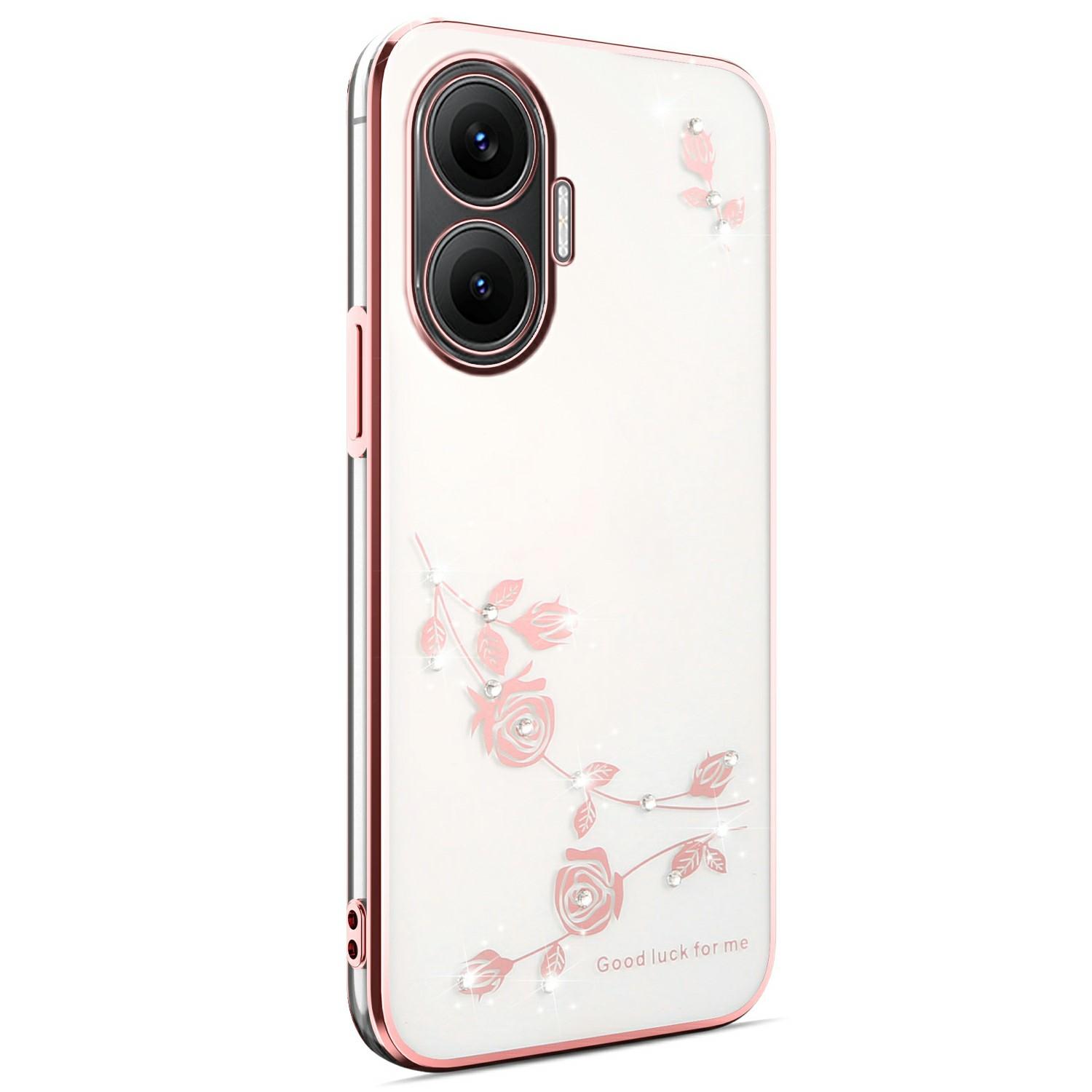 

KADEM For Xiaomi Redmi Turbo 4 Pro 5G/Poco F7 5G Case Flower Rhinestone Decor TPU Phone Cover Rose Gold