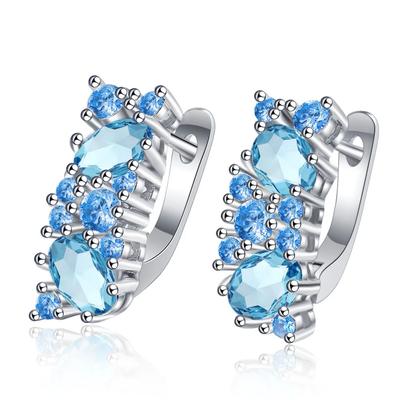 New Arrival Sterling Silver Earrings for Women Girls Blue Zircon Stud Earrings for Women Gift Pendientes Oorbellen