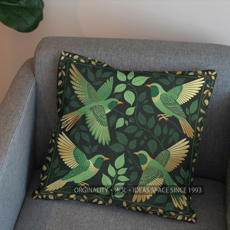 2D Elegant Birds And Leaves Pattern Pillow Cover Pattern Cushion Cover Suitable For Sofa Bedroom Car Pillow Cover