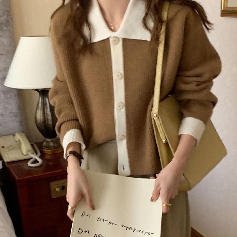 

2024 Women s Retro Color Block Knit Cardigan XXL