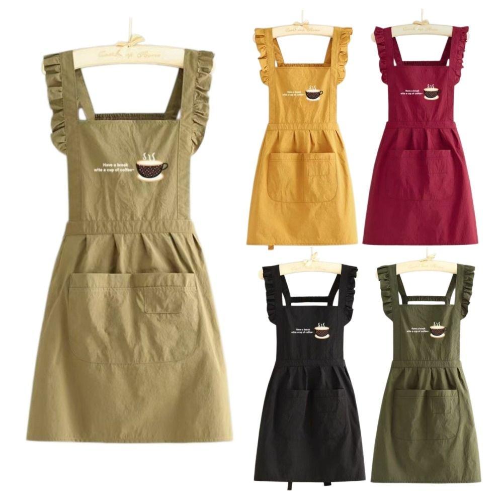 New Korean Style Pleats Trim Aprons Taslon Cross Back Dress Aprons Large Pockets Waterproof Painting Apron for Florist Shop