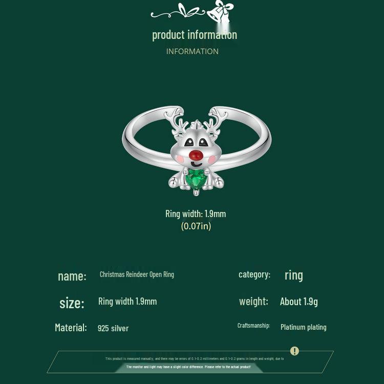 Everlove Reindeer Moose S925 Sterling Silver Rhodium-Plated Open Ring for Women