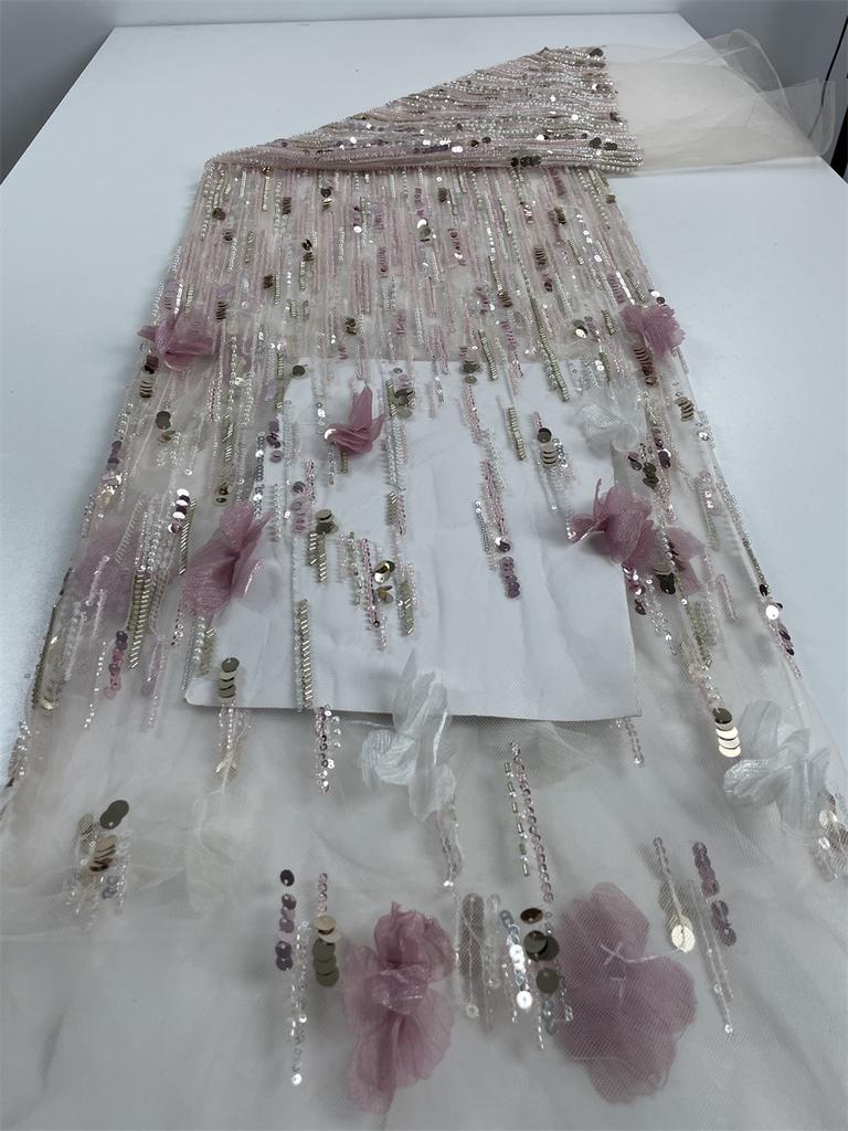 Luxurious Nigerian African Beaded Lace Fabric 2025 High Quality Sequins Flower Embroidery French Lace Fabric For Sewing Dress