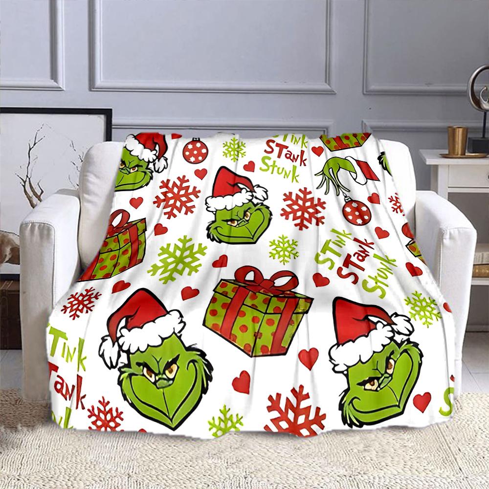 Grinch Christmas Pattern Blanket Design Patterned flannel blanket perfect for the bedroom living room, sofa, or a little nap