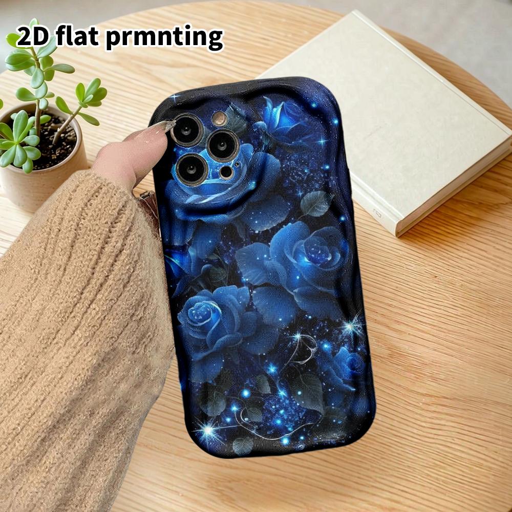 Phone Case: 2D Flat Design Suitable for iPhone 18 17 16 15 14 13 Pro, Couple Style, Glowing Blue Rose, Christmas and Halloween Gift