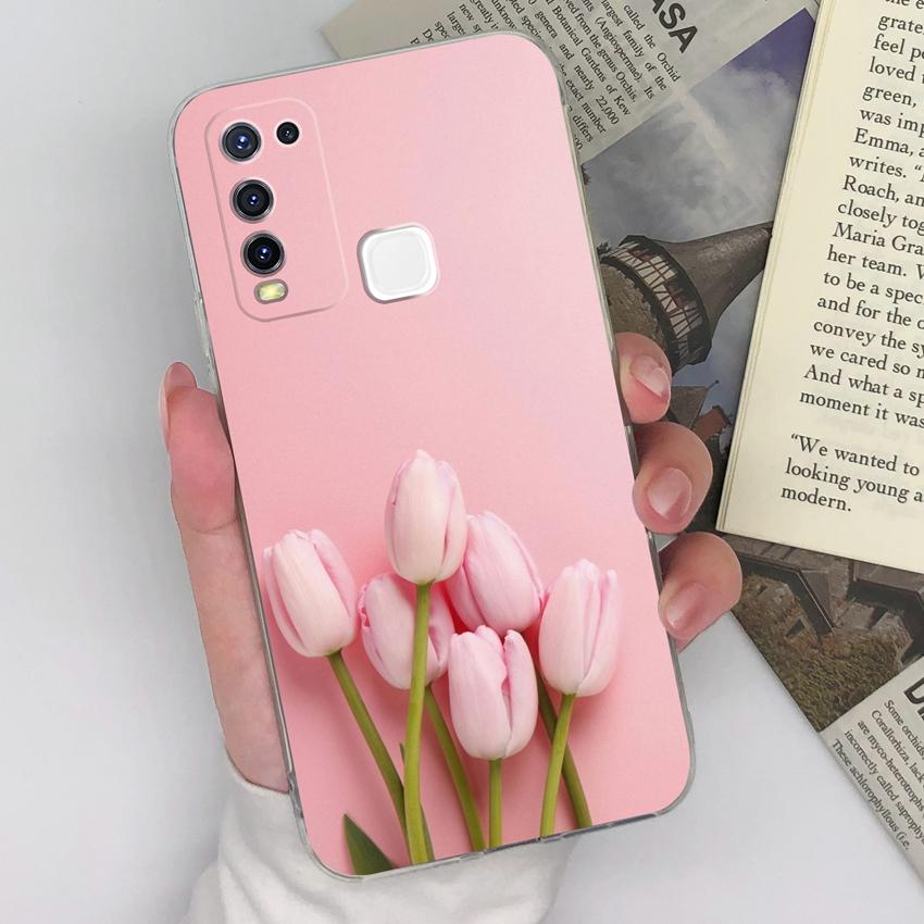 For Vivo Y55 Y91C Y91 Y78 Y67 Y73 Y75 Y50 Clear Phone Case Pretty Tulip Pattern Soft Silicone Upgraded Anti Slip Protective Shell For Vivo Bumper Bags