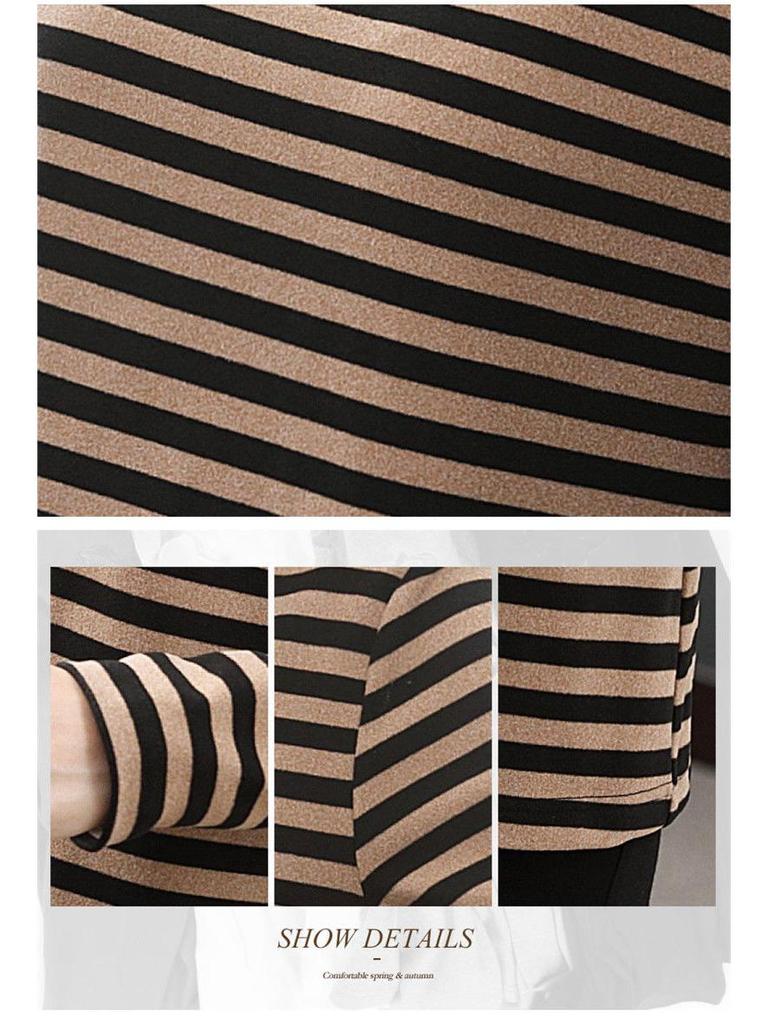 2024 Damen Übergröße Gestreiftes Samt-Oberteil mit hohem Kragen und langen Ärmeln für Herbst & Winter