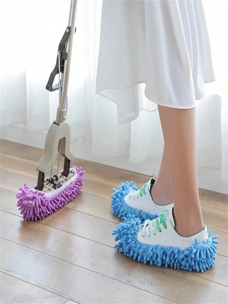 2Pcs Mop Slippers, Soft Washable and Reusable Microfiber Foot Socks, Suitable for Cleaning Dust in Bathrooms, Kitchens, and Bedr