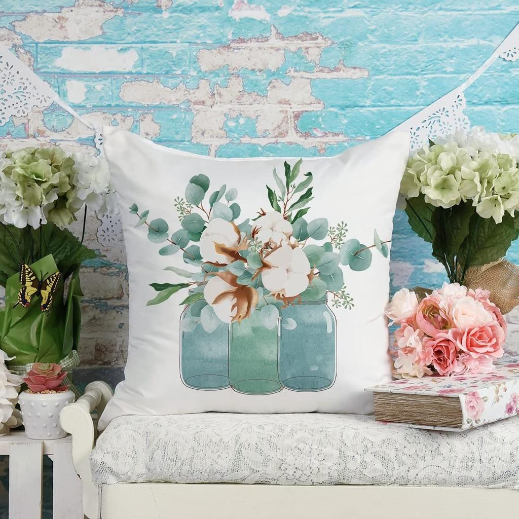 Rustikale Grünpflanzen & Blumen Bauernhaus KissenbezügeWohnzimmer Sofa Kissenbezug, weich und bequem, Schlafzimmer Raumdekoration
