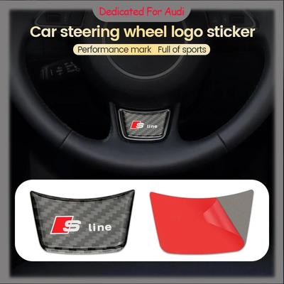 3D Carbon Fiber Black RS Logo S Line Emblem Car Steering Wheel Badge Sticker
