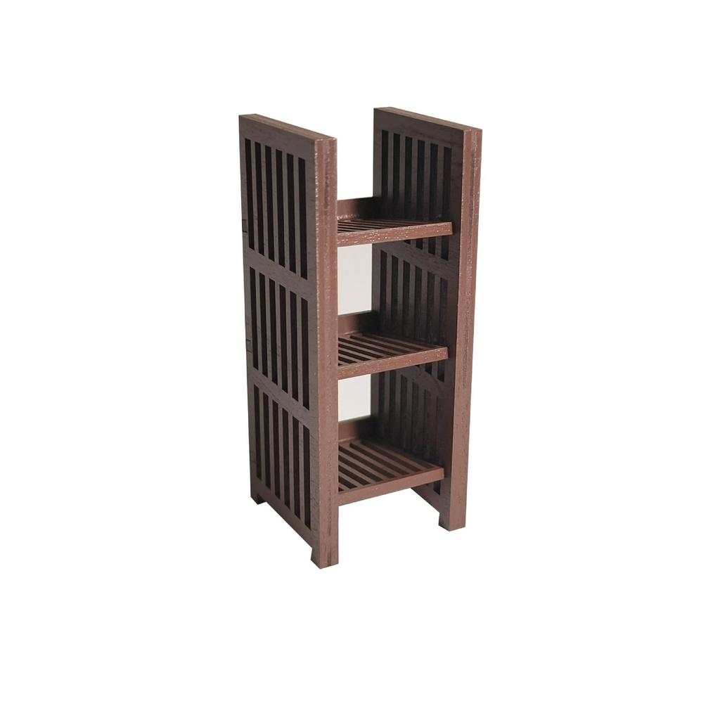 Dollhouse Three-Tier Wooden Storage Rack: Miniature Vegetable, Bread, and Wine Display