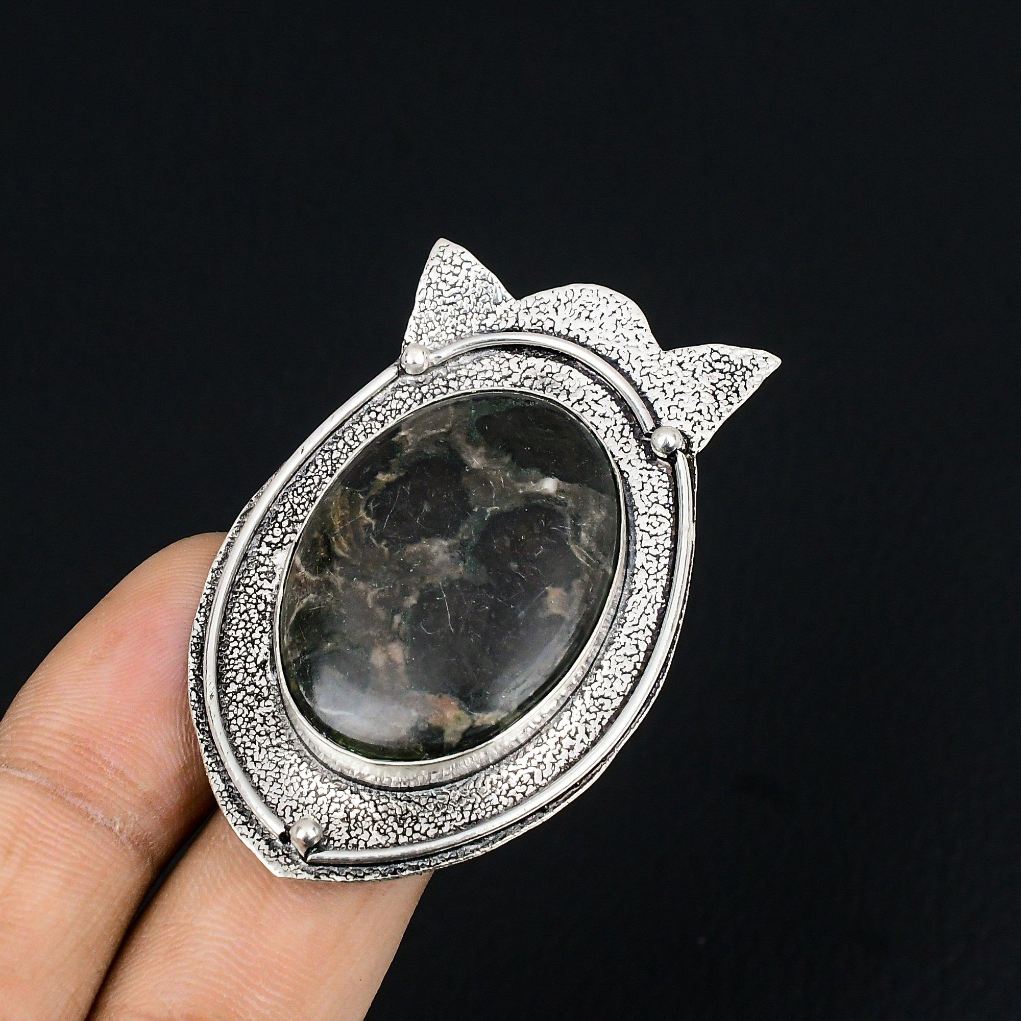 Gift For Her 925 Silver Natural Gabbro Jasper Gemstone Promise Ring Size 7.5 7.5