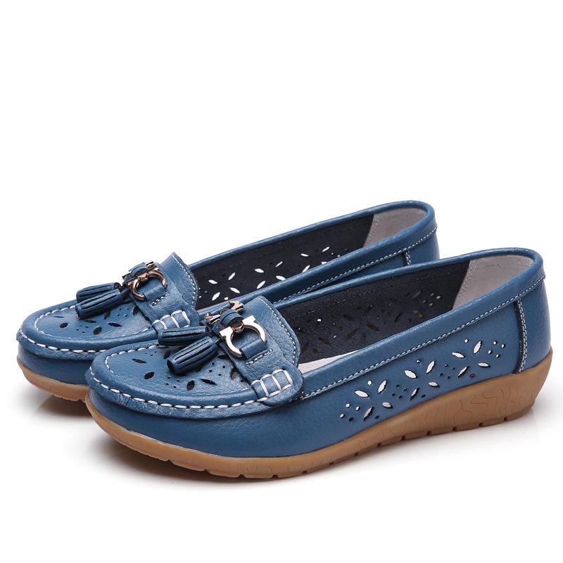 Women Casual Flat Hollow Out Loafers Large Size Breathable Slip-On Comfort Walking Shoes