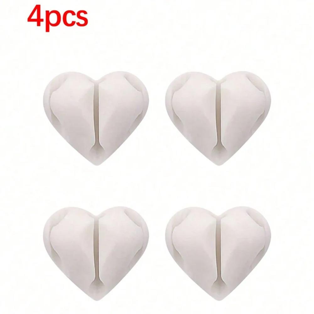 Self Adhesive Silicone Heart Shaped Cable Organizer 4PCS USB Charging Wire Winder Desk Clip Holder Home Office Wire Holder Clip