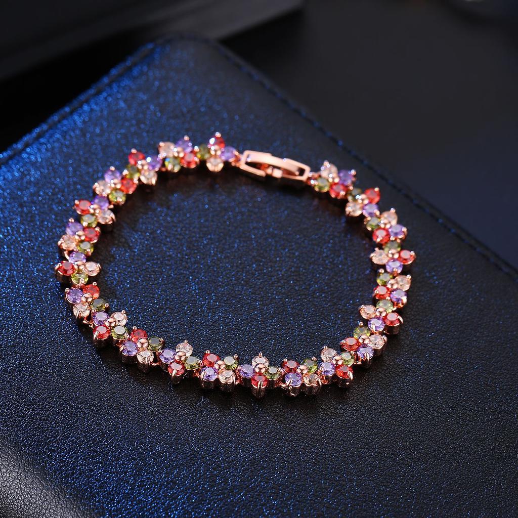2026 European and American Style Jewelry Zircon Crystal Bracelet Women's Fashion Color Bracelet Girlfriend Muse Retro Style