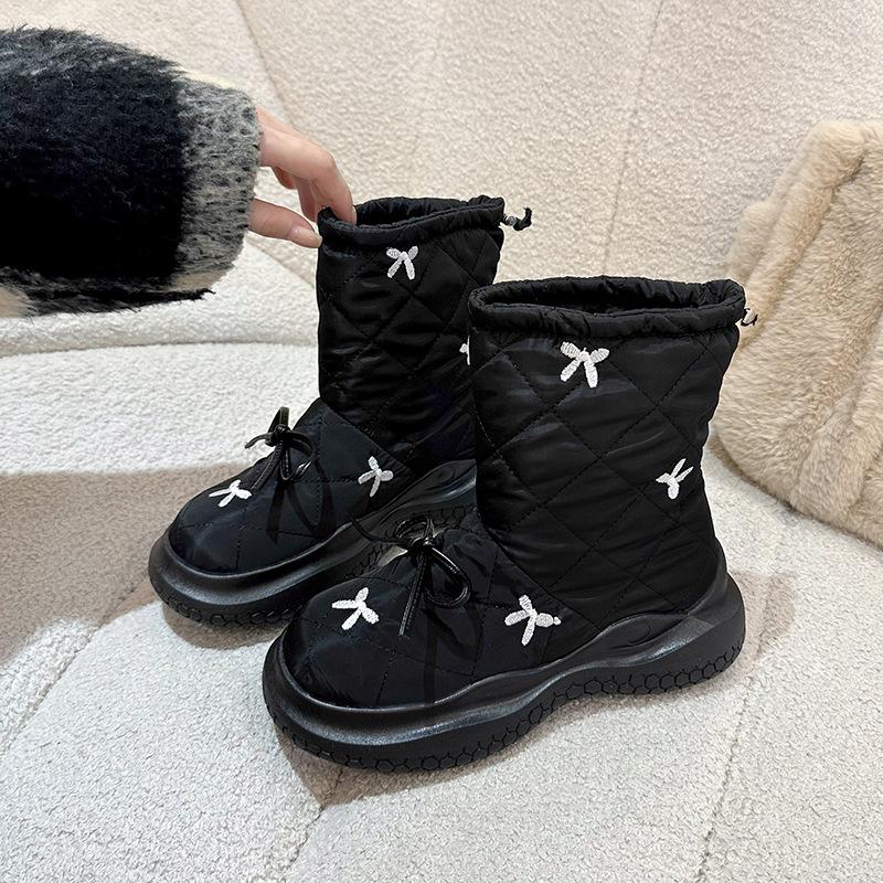 

Korean INS blogger snow boots autumn and winter cute age-reducing embroidery bow velvet thickened Northeast cotton boots women s boots 42 чёрный