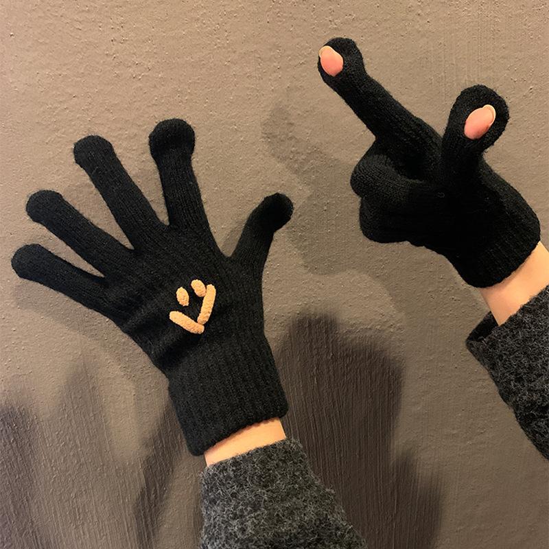 

Перчатки в корейском стиле однотонные пятипалые для защиты пальцев от холода и тепла во время езды, без пальцев с сенсорным экраном One size