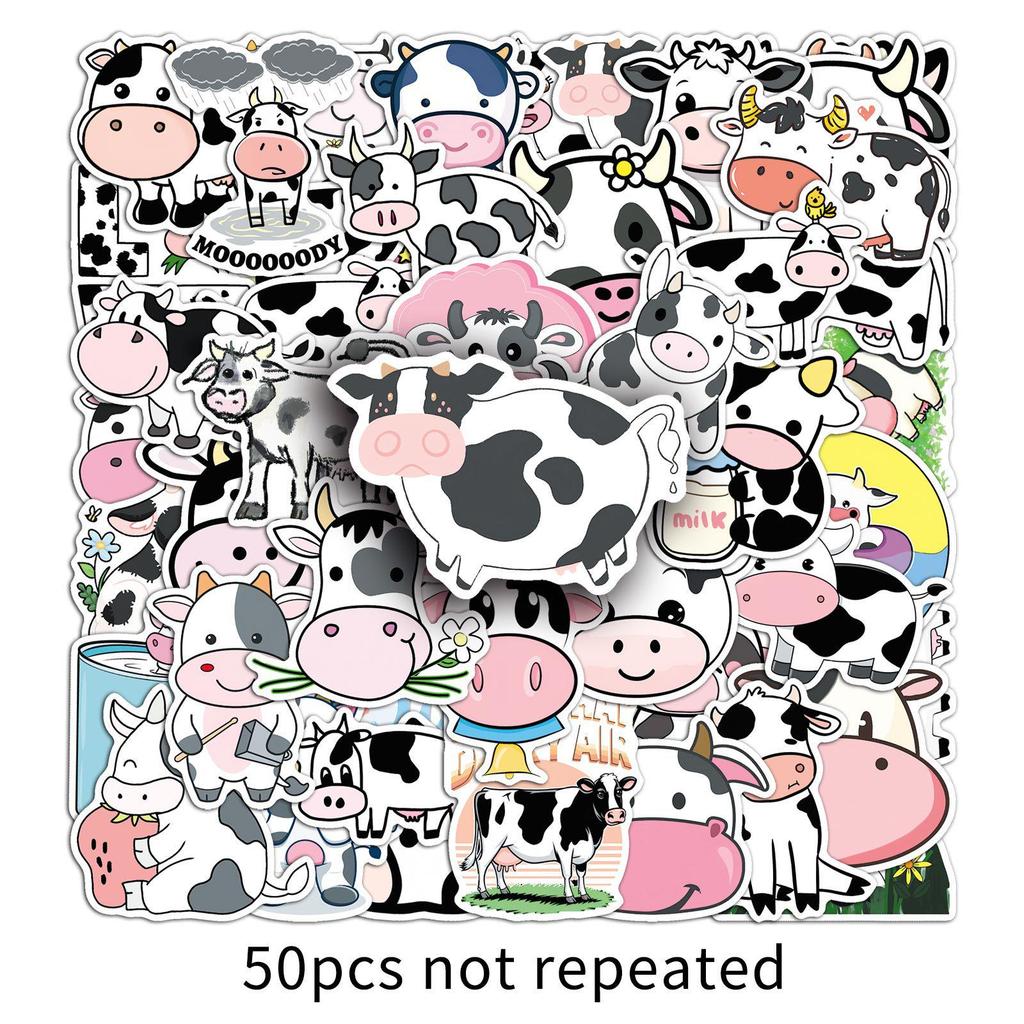 50PCS Cow Graffiti Stickers: Cute Cartoon Animal Decorations for Phone Cases, Water Bottles, and Notebooks.