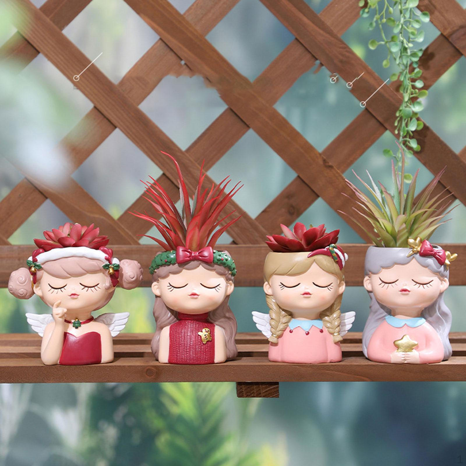 

Elf Girl Flower Pot Plant Anti Slip Desktop Ornaments Resin Planters Bonsai for Office Desk Style D