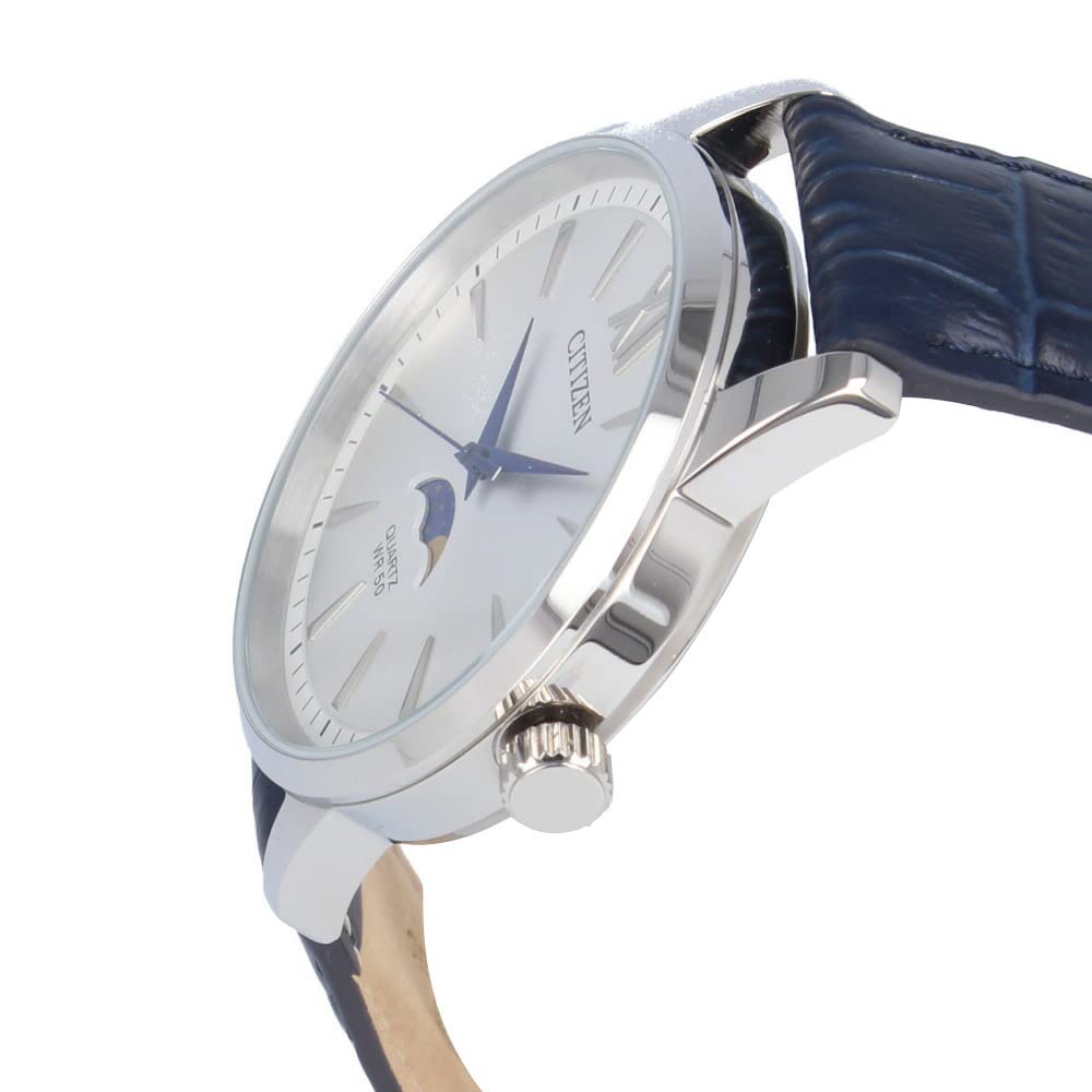 Citizen Orologio Analogico al Quarzo da Uomo AK5000-03A Fase Lunare Cinturino in Pelle Acciaio Inossidabile Blu Argento