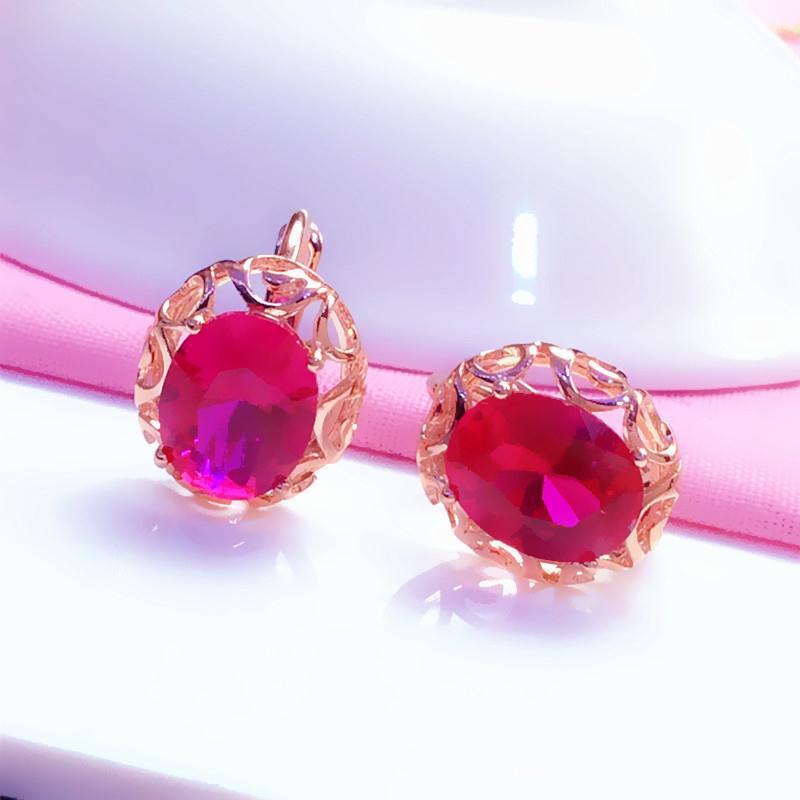 Purple Gold Color Gold Plated Rose Gold Inlaid Redstone Earrings Fashionable Luxury Color Gold Earrings