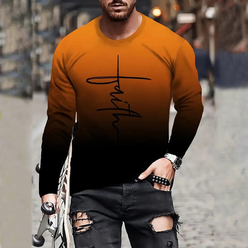 

New youth loose comfortable long sleeve T-shirt fashion casual crewneck high quality men s spring and autumn street clothing S