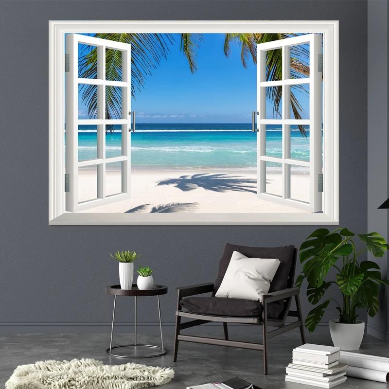 Maldives Beach 3D Window Effect Landscape Poster Print Northern Lights Forest Lake Wall Art Canvas Painting for Room Home Decor