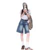 Retro Spicy Girl Women's Low-Waist Denim Shorts - Summer Loose Fit 5-Point Wide-Leg Mid-Length Design