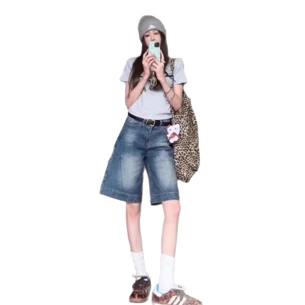 Retro Spicy Girl Damen Low-Waist Denim-Shorts - Sommer Lockerer Schnitt 5-Pocket Weitbeinige Mittellange Design