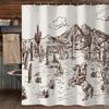 Western Denim Shower Curtain Farmhouse for Bathroom Village Cactus Desert Riding Shower Curtain with Hook 180x180cm