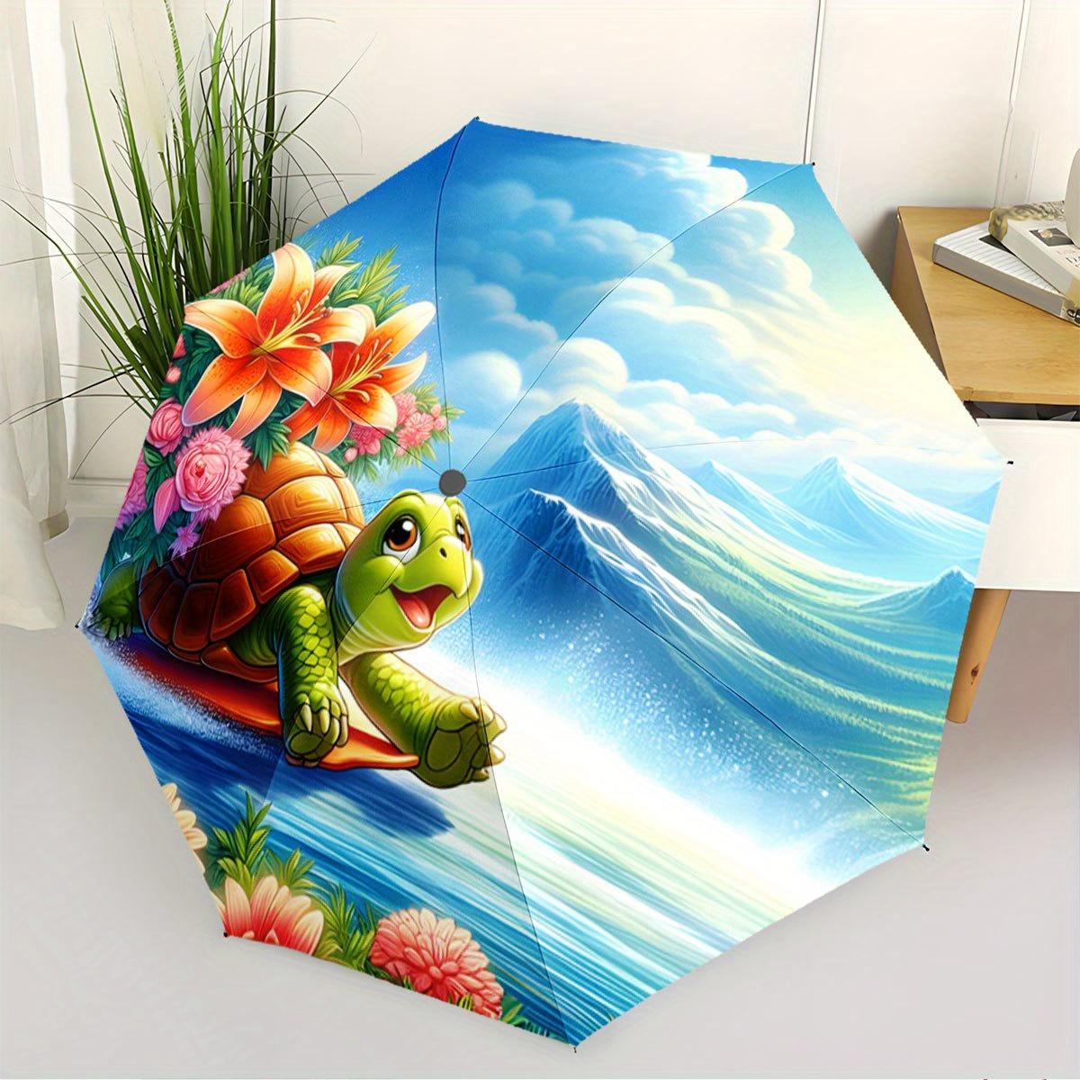 Folding umbrella Turtle gliding near mountain backdrop Creative portable folding umbrella, suitable for all holiday gifts