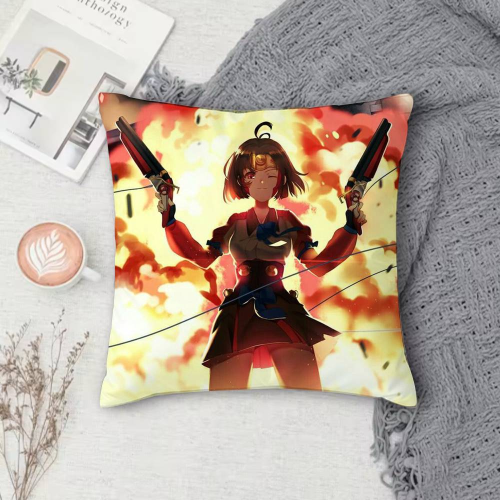 K-Kabaneri Of The Iron Fortress Double-Sided Printed Square Decorative Cushion Cover For Sofa Living Room Home Decor
