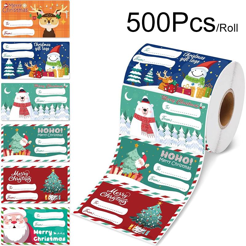 

500 шт./рулон Живопись маслом Праздничное украшение Рождество Винтажная наклейка Счастливого Рождества Принт Этикетка Клейкие наклейки 500pcs