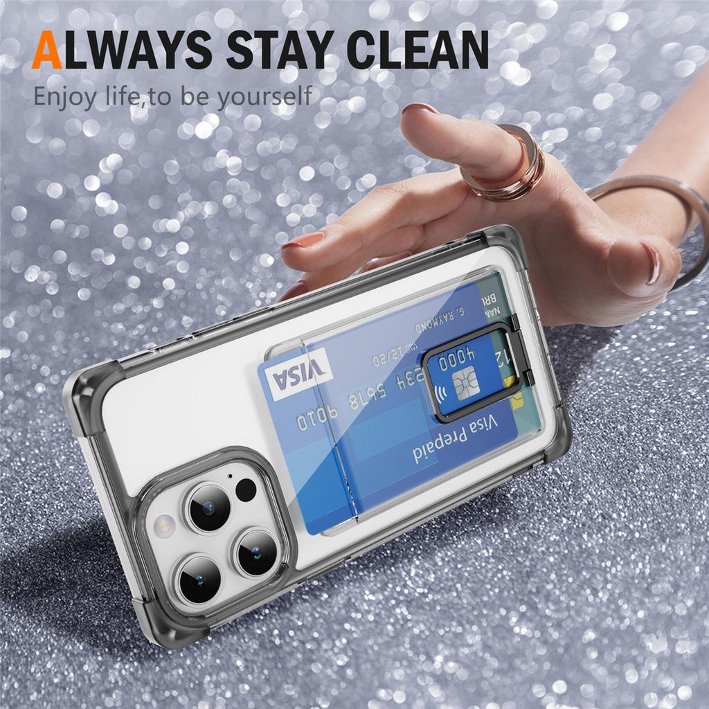 YSM Reinforced Corners Series for iPhone 12/12 Pro Case Card Slot Kickstand Clear Cover