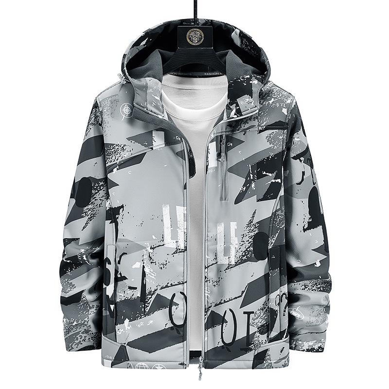 Jaqueta Softshell Camuflada Unissex: Fleece, À Prova de Vento, Impermeável, Com Capuz, Tamanho Grande Roupa para Montanhismo ao Ar Livre