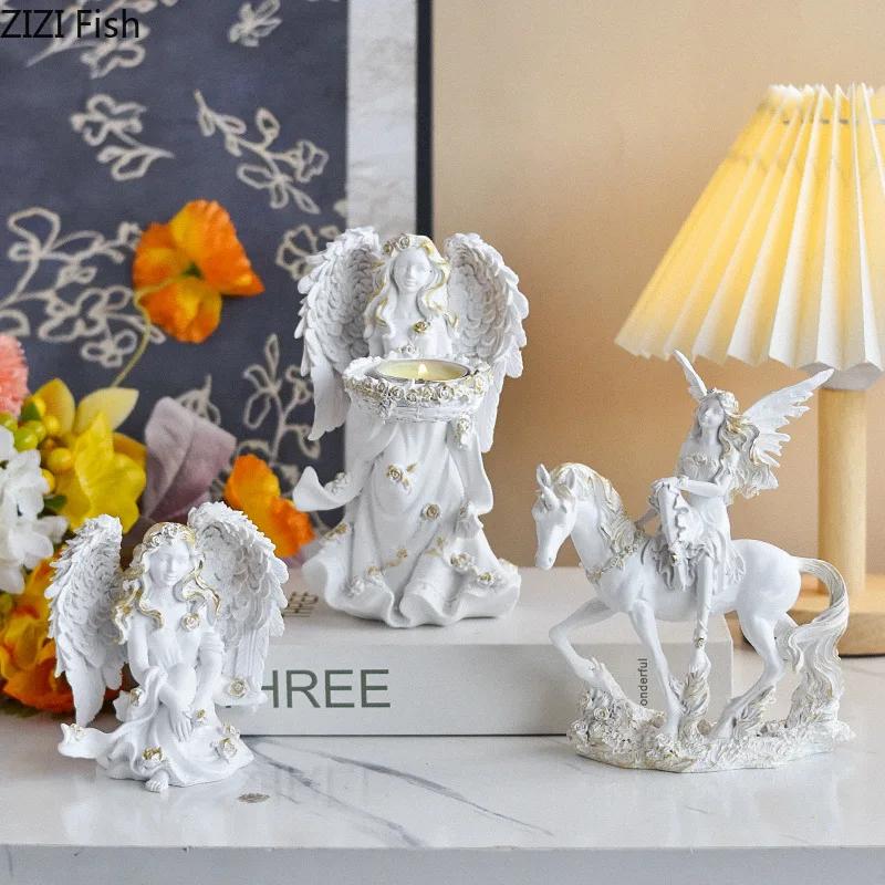 Lovely Flower Angel Statue Desk Decoration Ornaments Creative Angel Characters Resins Sculpture Artwork Room Aesthetic Decor