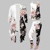 Plus Size Flower Print 3 Piece Outfit, Long Sleeve Open Front Cardigan Cami Top Leggings Set for Women